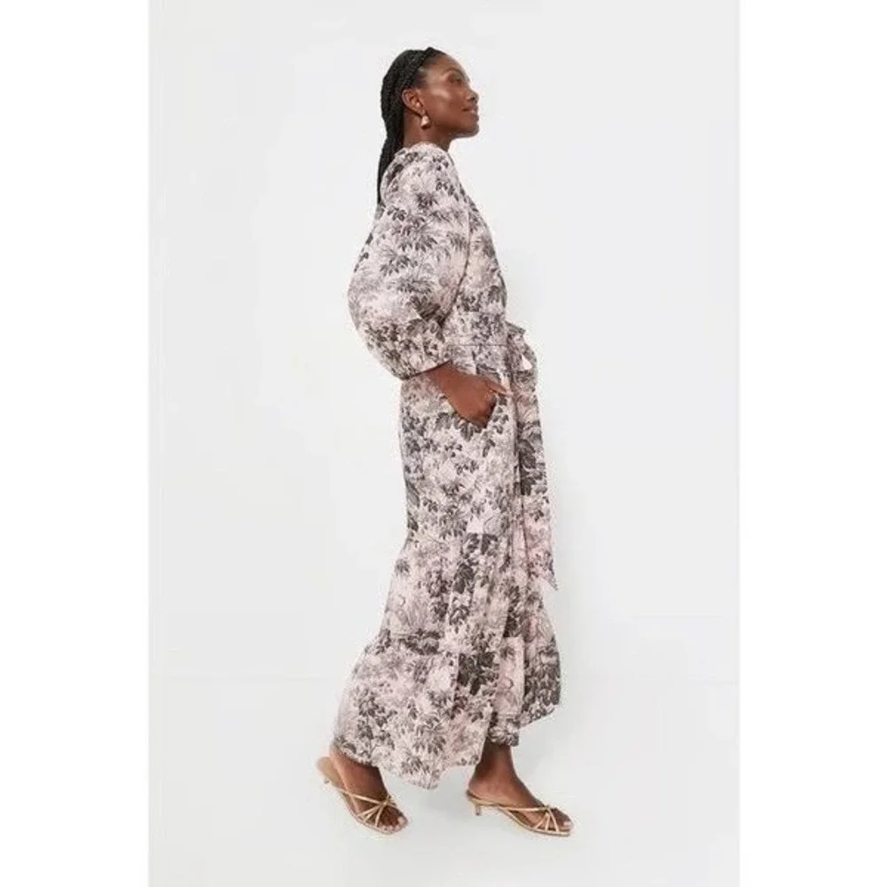 Tuckernuck Pressed Powder Toile Lyles Dress Pink Gray Puff Sleeve Tiered NWT M - Picture 6 of 10